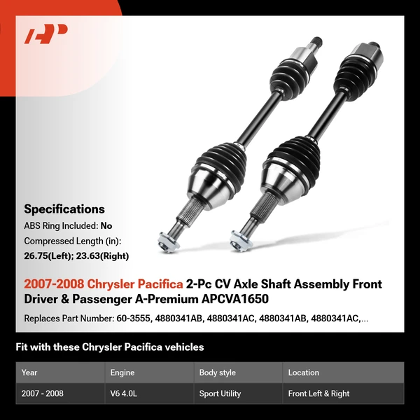2007-2008 Chrysler Pacifica 2-Pc CV Axle Shaft Assembly Front Driver & Passenger A-Premium APCVA1650
