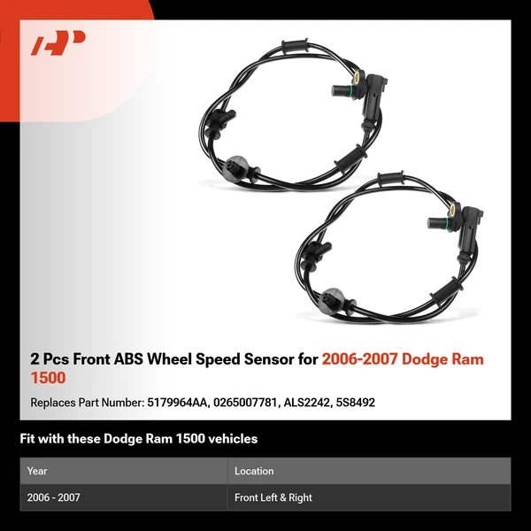 2 Pcs Front ABS Wheel Speed Sensor for 2006-2007 Dodge Ram 1500