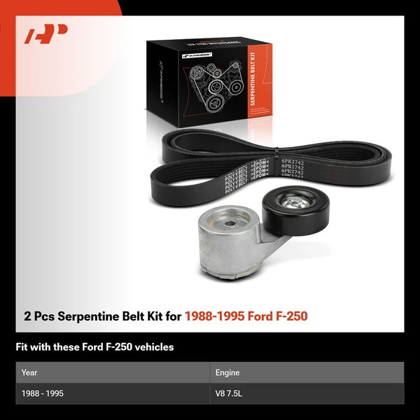 2 Pcs Serpentine Belt Kit for 1988-1995 Ford F-250