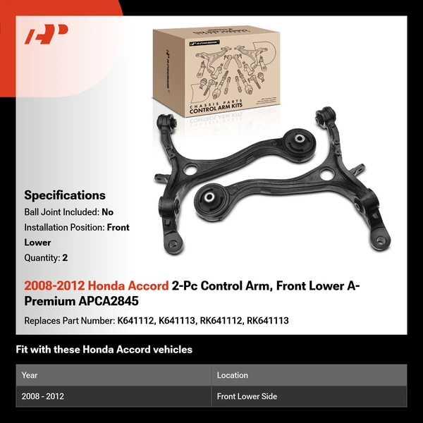 2008-2012 Honda Accord 2-Pc Control Arm, Front Lower A-Premium APCA2845