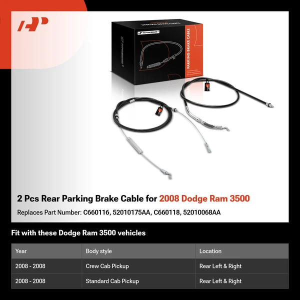 2 Pcs Rear Parking Brake Cable for 2008 Dodge Ram 3500