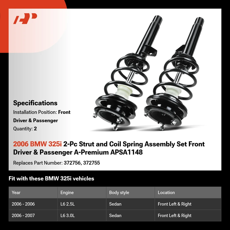 2006 BMW 325i 2-Pc Strut and Coil Spring Assembly Set Front Driver & Passenger A-Premium APSA1148