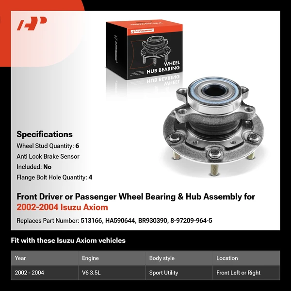 Front Driver or Passenger Wheel Bearing & Hub Assembly for 2002-2004 Isuzu Axiom