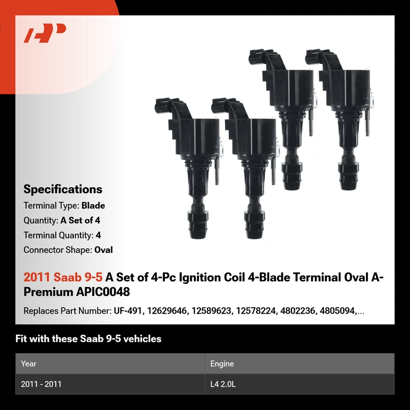2011 Saab 9-5 A Set of 4-Pc Ignition Coil 4-Blade Terminal Oval A-Premium APIC0048