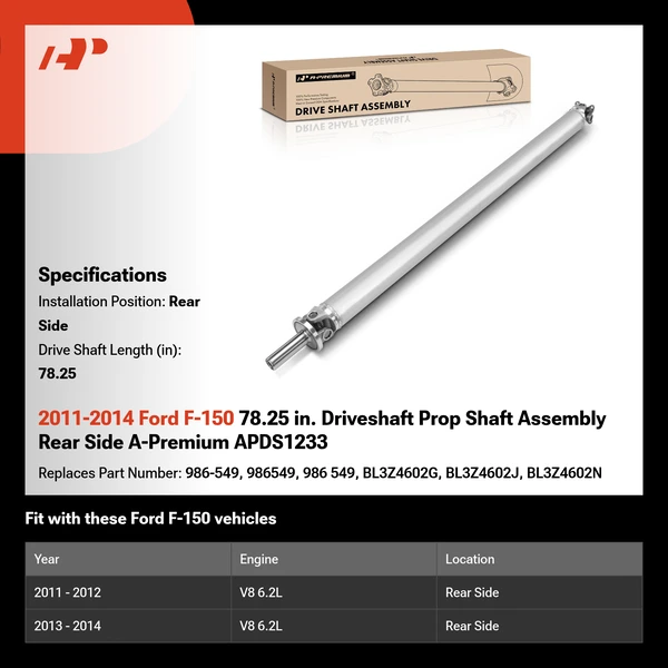 2011-2014 Ford F-150 78.25 in. Driveshaft Prop Shaft Assembly Rear Side A-Premium APDS1233