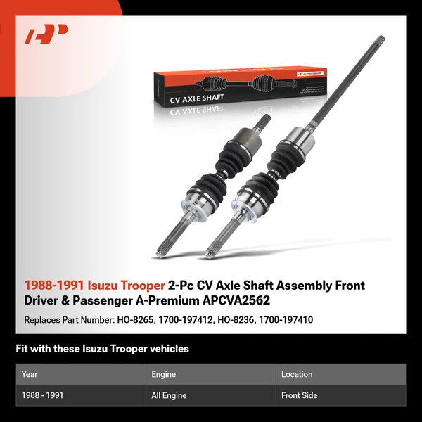 1988-1991 Isuzu Trooper 2-Pc CV Axle Shaft Assembly Front Driver & Passenger A-Premium APCVA2562