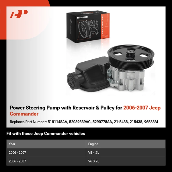 Power Steering Pump with Reservoir & Pulley for 2006-2007 Jeep Commander