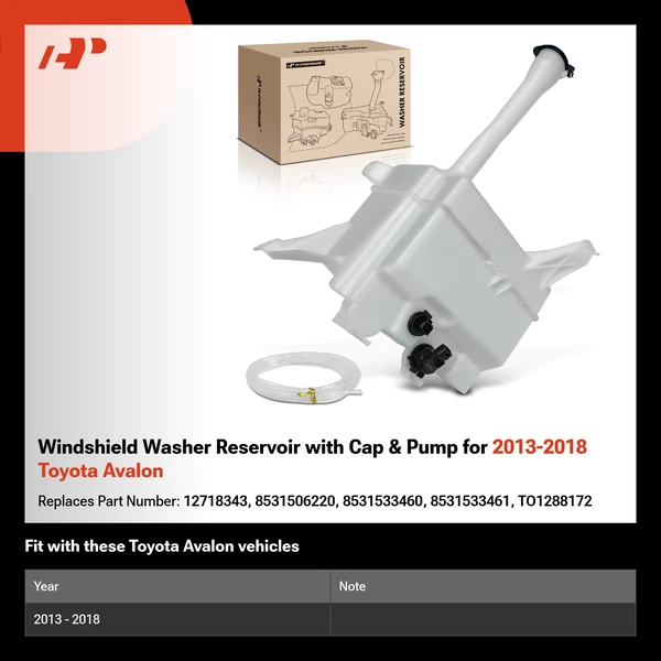 Windshield Washer Reservoir with Cap & Pump for 2013-2018 Toyota Avalon