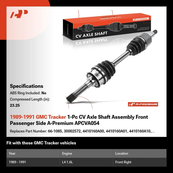 1989-1991 GMC Tracker 1-Pc CV Axle Shaft Assembly Front Passenger Side A-Premium APCVA054