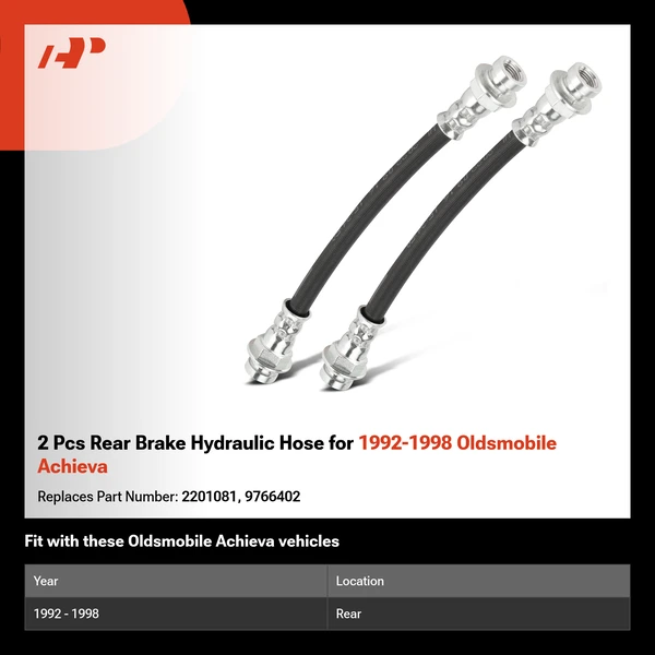 2 Pcs Rear Brake Hydraulic Hose for 1992-1998 Oldsmobile Achieva