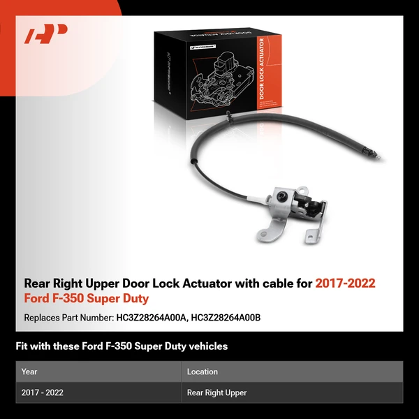 Rear Right Upper Door Lock Actuator with cable for 2017-2022 Ford F-350 Super Duty
