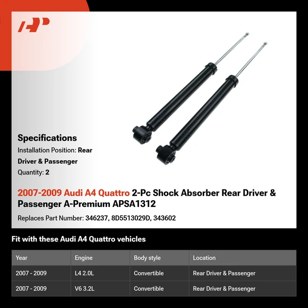 2007-2009 Audi A4 Quattro 2-Pc Shock Absorber Rear Driver & Passenger A-Premium APSA1312