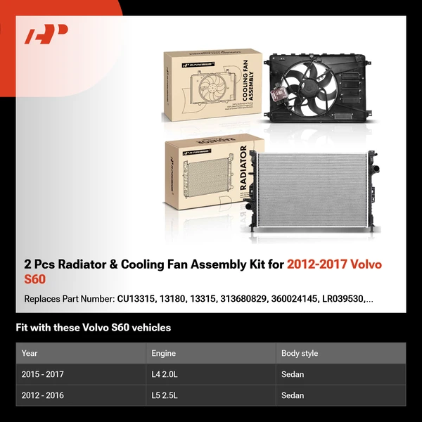 2 Pcs Radiator & Cooling Fan Assembly Kit for 2012-2017 Volvo S60
