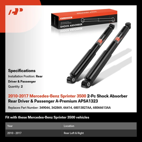 2010-2017 Mercedes-Benz Sprinter 3500 2-Pc Shock Absorber Rear Driver & Passenger A-Premium APSA1323