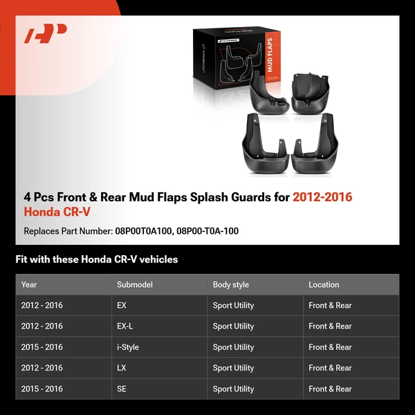 4 Pcs Front & Rear Mud Flaps Splash Guards for 2012-2016 Honda CR-V