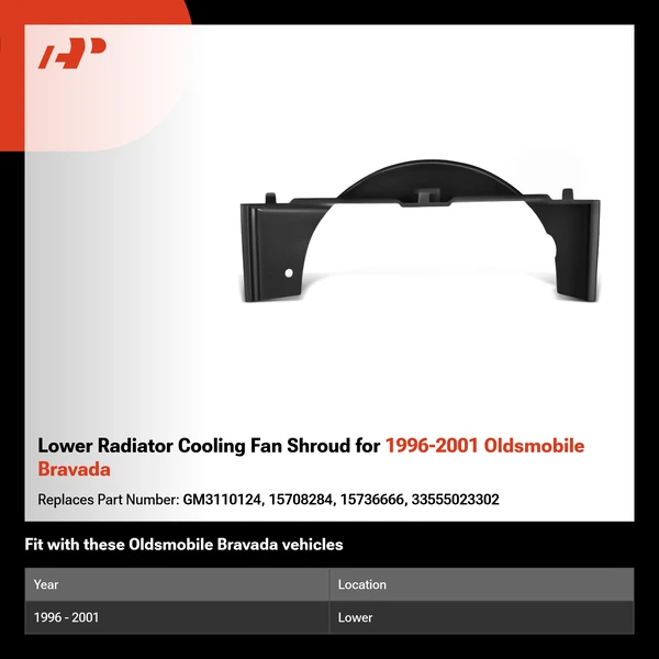 Lower Radiator Cooling Fan Shroud for 1996-2001 Oldsmobile Bravada