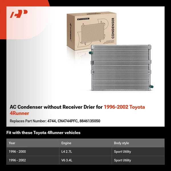 AC Condenser without Receiver Drier for 1996-2002 Toyota 4Runner