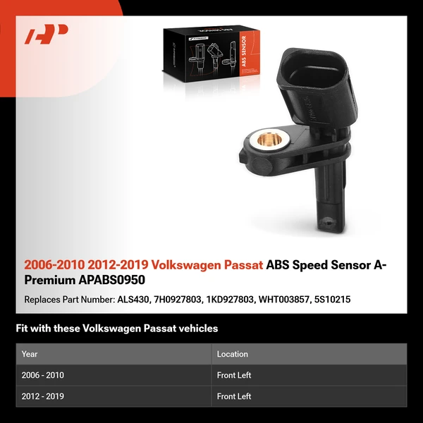 2006-2010 2012-2019 Volkswagen Passat ABS Speed Sensor A-Premium APABS0950