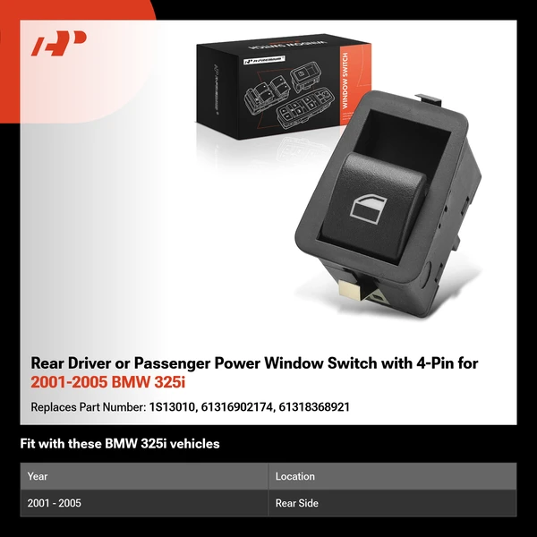 Rear Driver or Passenger Power Window Switch with 4-Pin for 2001-2005 BMW 325i