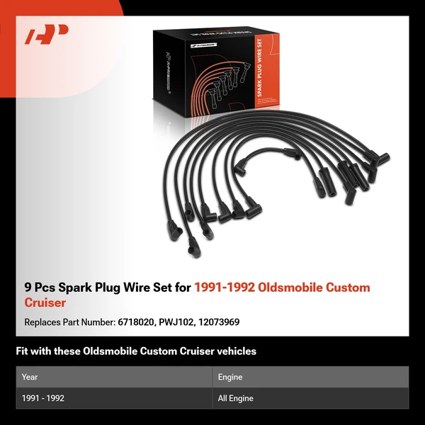 9 Pcs Spark Plug Wire Set for 1991-1992 Oldsmobile Custom Cruiser