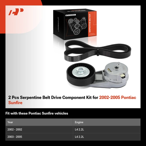 2 Pcs Serpentine Belt Drive Component Kit for 2002-2005 Pontiac Sunfire