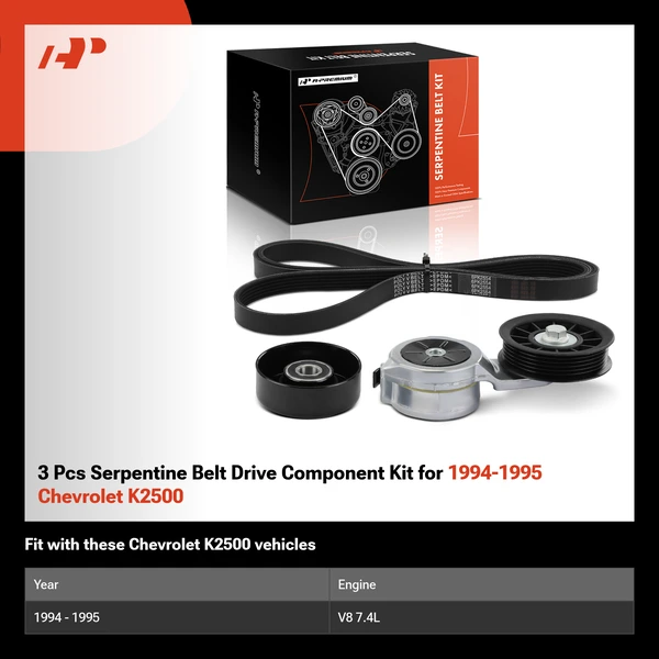 3 Pcs Serpentine Belt Drive Component Kit for 1994-1995 Chevrolet K2500