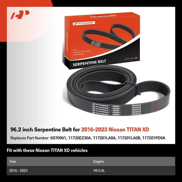 96.2 inch Serpentine Belt for 2016-2023 Nissan TITAN XD