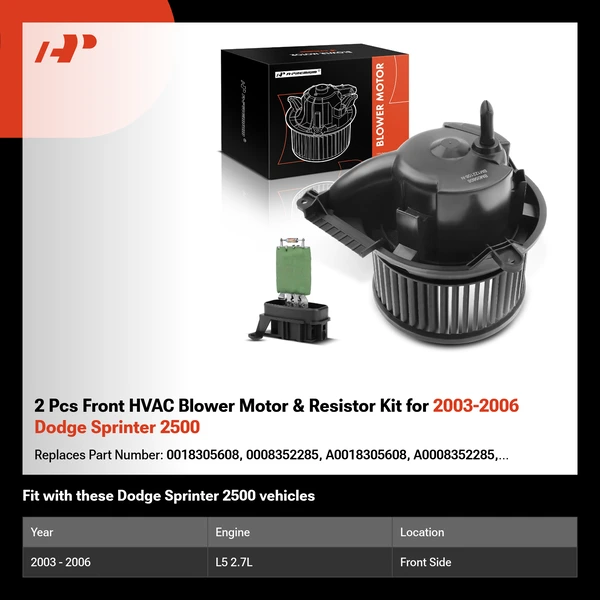 2 Pcs Front HVAC Blower Motor & Resistor Kit for 2003-2006 Dodge Sprinter 2500