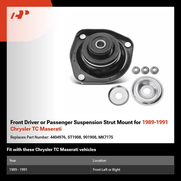 Front Driver or Passenger Suspension Strut Mount for 1989-1991 Chrysler TC Maserati