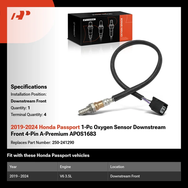 2019-2024 Honda Passport 1-Pc Oxygen Sensor Downstream Front 4-Pin A-Premium APOS1683