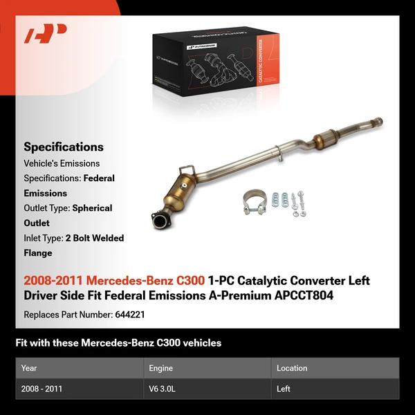 2008-2011 Mercedes-Benz C300 1-PC Catalytic Converter Left Driver Side Fit Federal Emissions A-Premium APCCT804