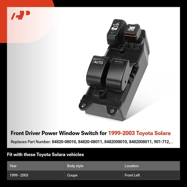 Front Driver Power Window Switch for 1999-2003 Toyota Solara