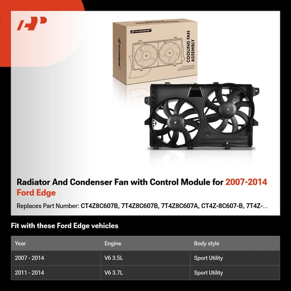 Radiator And Condenser Fan with Control Module for 2007-2014 Ford Edge