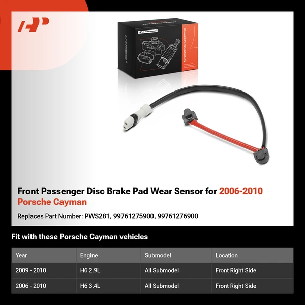 Front Passenger Disc Brake Pad Wear Sensor for 2006-2010 Porsche Cayman