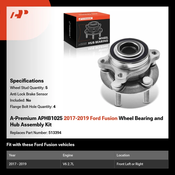 A-Premium APHB1025 2017-2019 Ford Fusion Wheel Bearing and Hub Assembly Kit