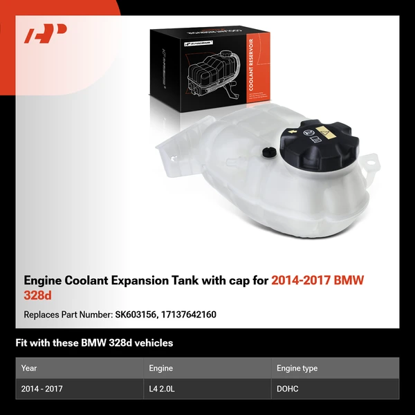 Engine Coolant Expansion Tank with cap for 2014-2017 BMW 328d