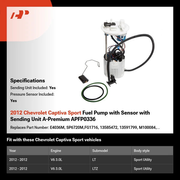 2012 Chevrolet Captiva Sport Fuel Pump with Sensor with Sending Unit A-Premium APFP0336