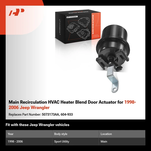 Main Recirculation HVAC Heater Blend Door Actuator for 1998-2006 Jeep Wrangler