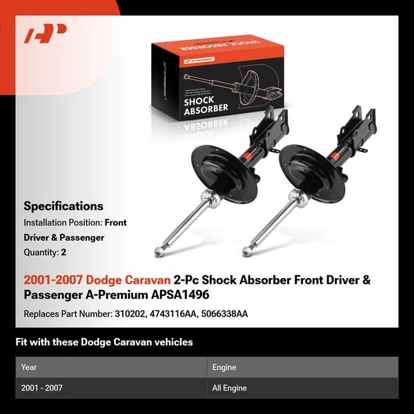 2001-2007 Dodge Caravan 2-Pc Shock Absorber Front Driver & Passenger A-Premium APSA1496