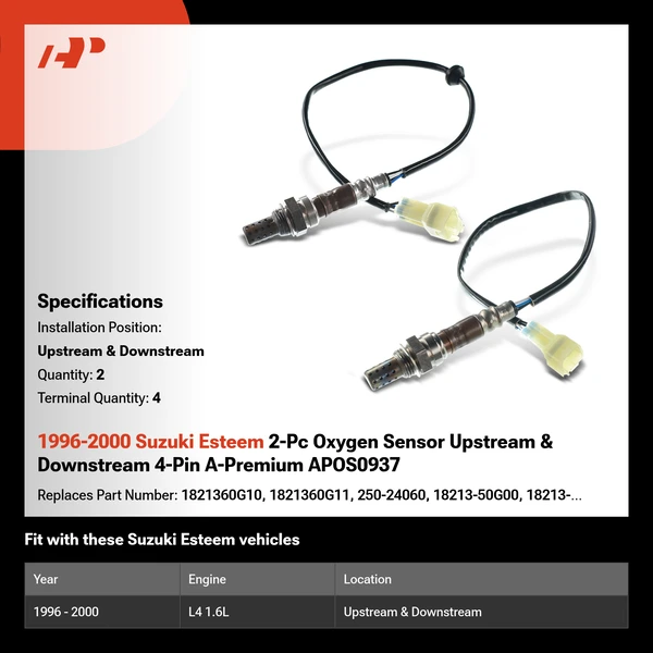 1996-2000 Suzuki Esteem 2-Pc Oxygen Sensor Upstream & Downstream 4-Pin A-Premium APOS0937