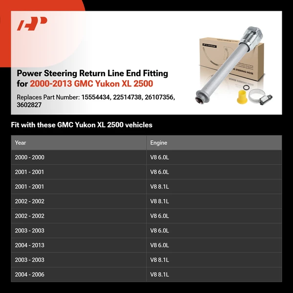 Power Steering Return Line End Fitting for 2000-2013 GMC Yukon XL 2500