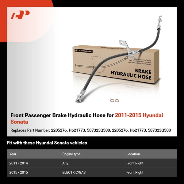 Front Passenger Brake Hydraulic Hose for 2011-2015 Hyundai Sonata