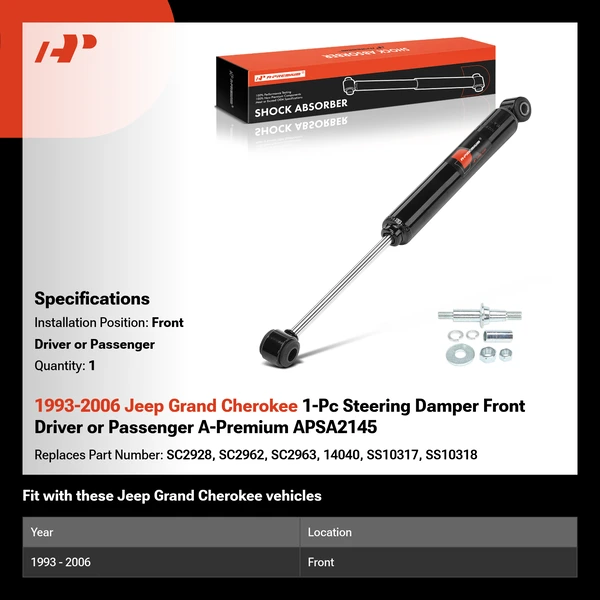 1993-2006 Jeep Grand Cherokee 1-Pc Steering Damper Front Driver or Passenger A-Premium APSA2145