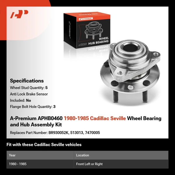 A-Premium APHB0460 1980-1985 Cadillac Seville Wheel Bearing and Hub Assembly Kit