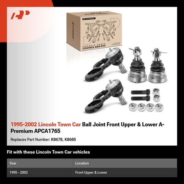 1995-2002 Lincoln Town Car Ball Joint Front Upper & Lower A-Premium APCA1765
