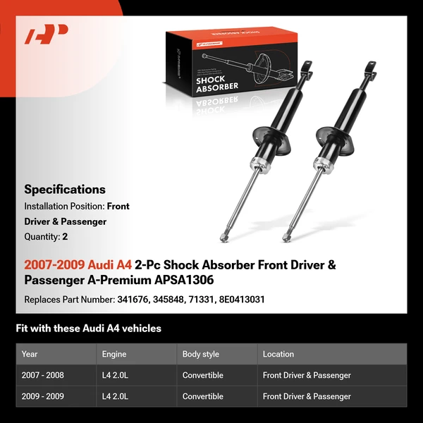 2007-2009 Audi A4 2-Pc Shock Absorber Front Driver & Passenger A-Premium APSA1306