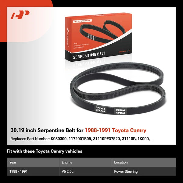 30.19 inch Serpentine Belt for 1988-1991 Toyota Camry