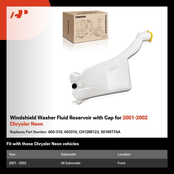 Windshield Washer Fluid Reservoir with Cap for 2001-2002 Chrysler Neon