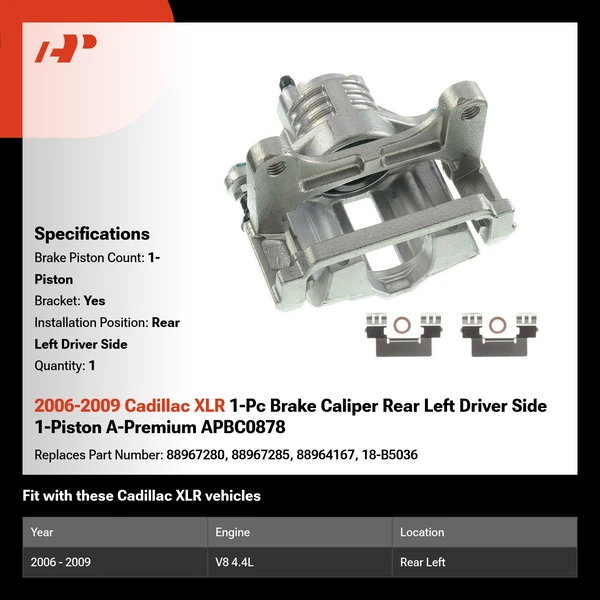 2006-2009 Cadillac XLR 1-Pc Brake Caliper Rear Left Driver Side 1-Piston A-Premium APBC0878