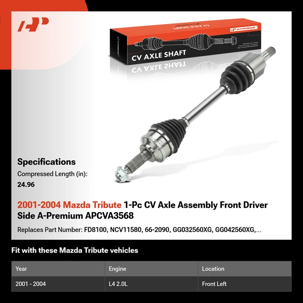 2001-2004 Mazda Tribute 1-Pc CV Axle Assembly Front Driver Side A-Premium APCVA3568
